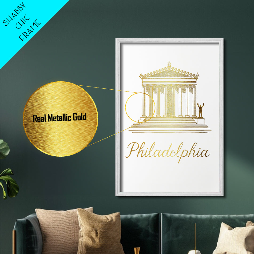 Philadelphia Pennsylvania Travel, Metallic Gold Art, Wood Framed Art, Metal Art, Retirement Gift, Bedroom Wall Art, Hallway Wall Art