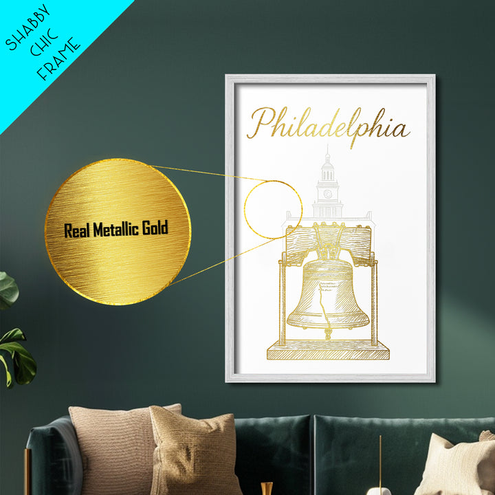Philadelphia Pennsylvania Travel, Metallic Gold Art, Wood Framed Art, Metal Art, Traveler Gift, Bedroom Wall Art, Hallway Wall Art