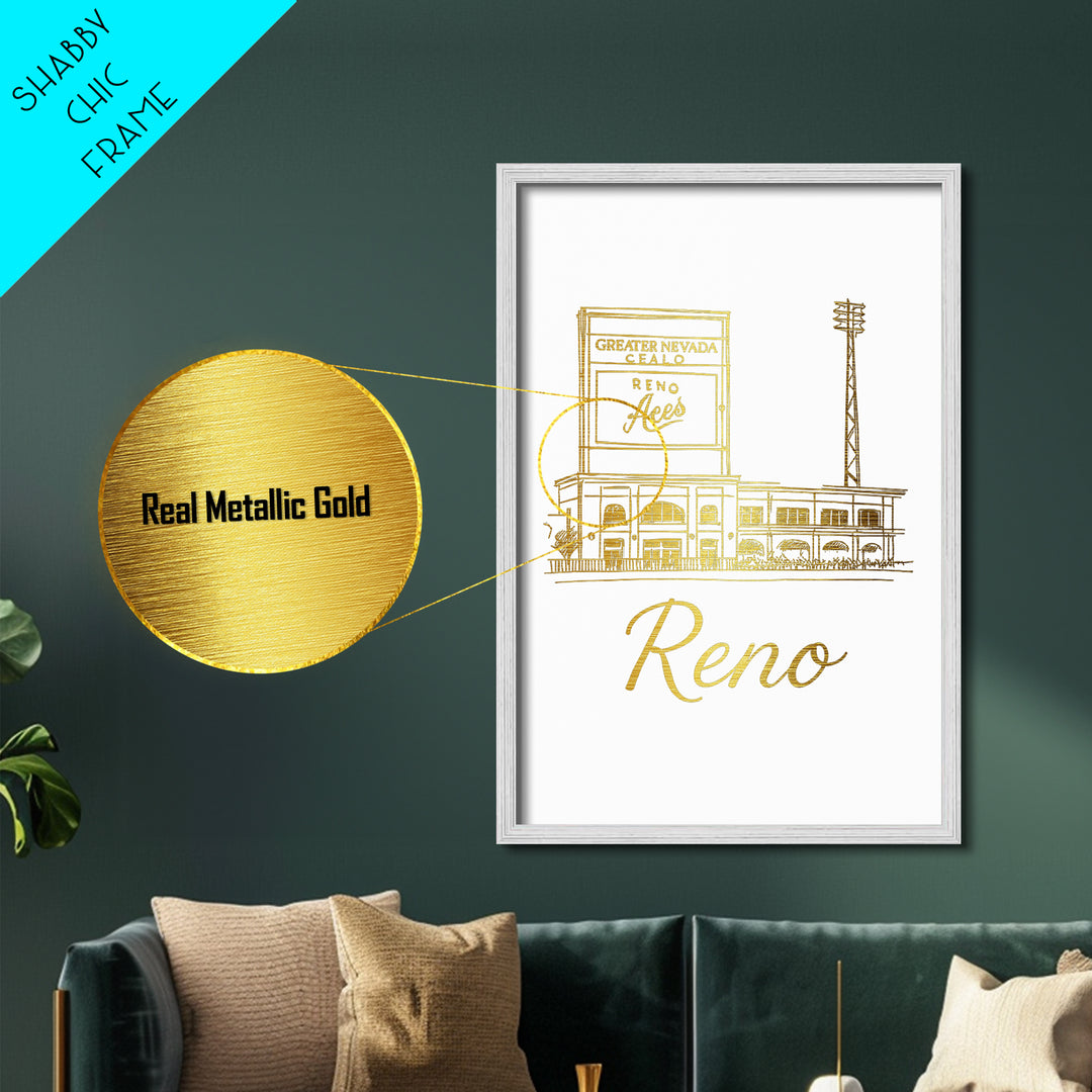 Reno Nevada Art, Metallic Gold Art, Wood Framed Art, Metal Art, Modern Wall Art, Adventure Lover Gift, Living Room Decor