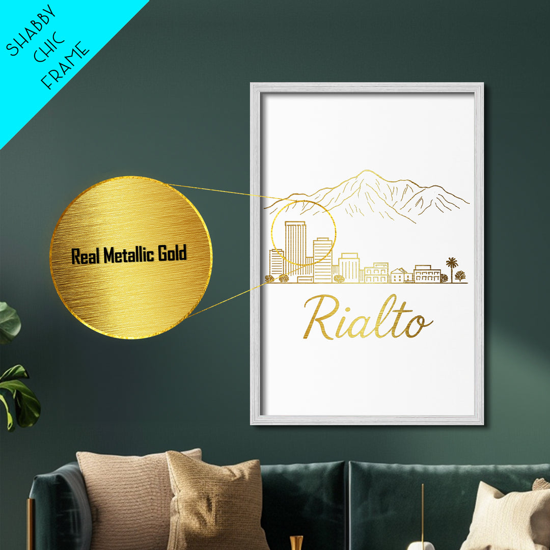 Rialto California Travel, Metallic Gold Print, Wood Framed Art, Metal Art, Modern Wall Art, Anniversary Travel Gift, Home Decor