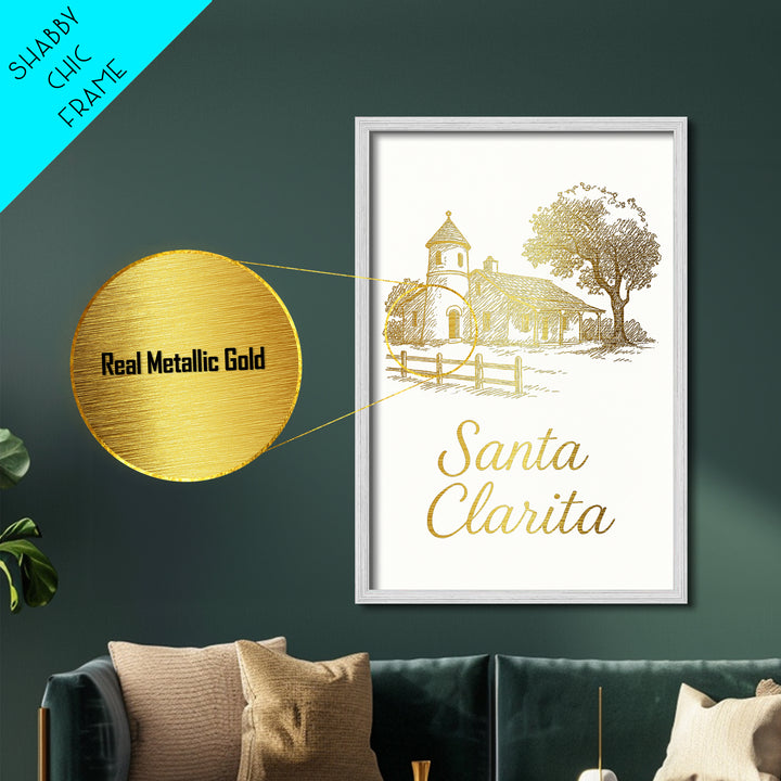Santa Clarita California Art, Metallic Gold Art, Wood Framed Art, Metal Art, Modern Wall Art, Adventure Lover Gift, Bedroom Decor
