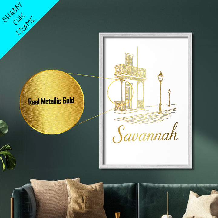 Savannah Georgia Art, Metallic Gold Art, Wood Framed Art, Metal Art, Modern House Art, Birthday Travel Gift, Living Room Decor