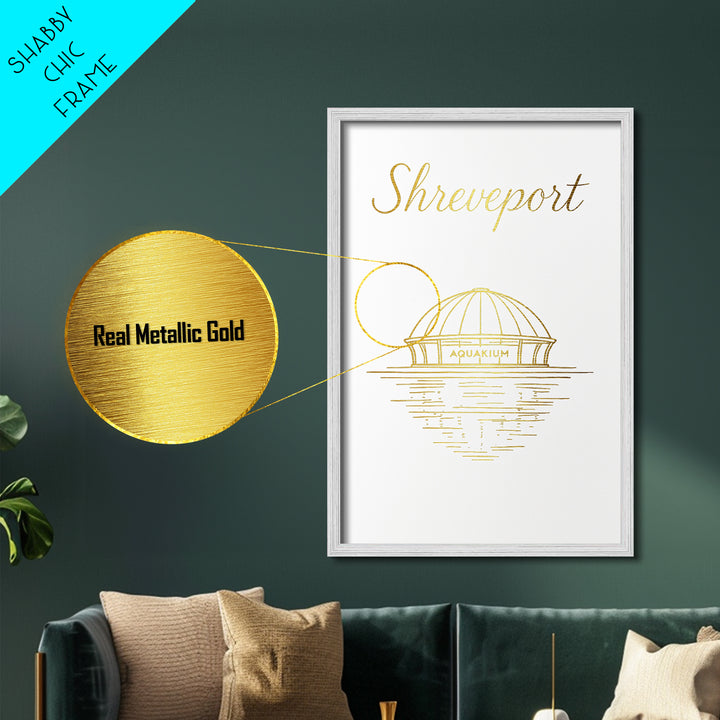 Shreveport Louisiana Travel, Metallic Gold Print, Wood Framed Art, Metal Art, Modern Wall Art, Graduation Travel Gift, Home Decor