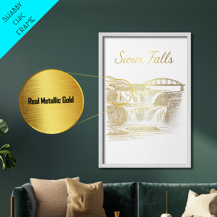 Sioux Falls South Dakota Art, Metallic Gold Art, Wood Framed Art, Metal Art, Modern Wall Art, Adventure Lover Gift, Bedroom Decor