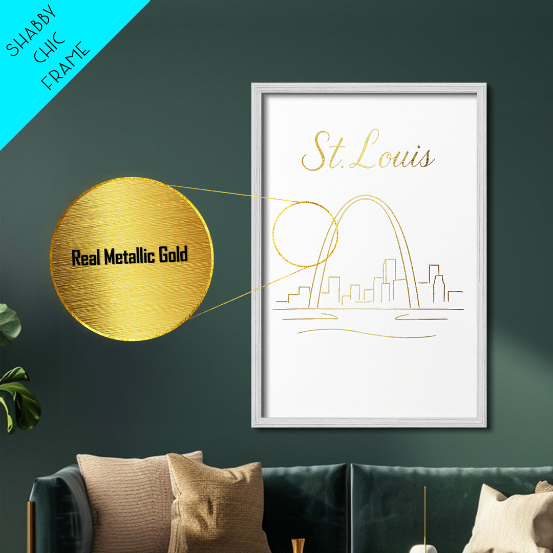 St Louis Missouri Travel, Metallic Gold Print, Wood Framed Art, Metal Art, Minimalist Wall Art, Destination Gift, Bedroom Decor
