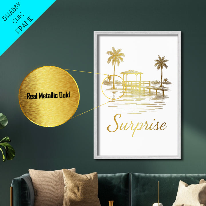 Surprise Arizona Art, Metallic Gold Art, Wood Framed Art, Metal Art, Minimalist Wall Art, Honeymoon Gift, Bedroom Decor