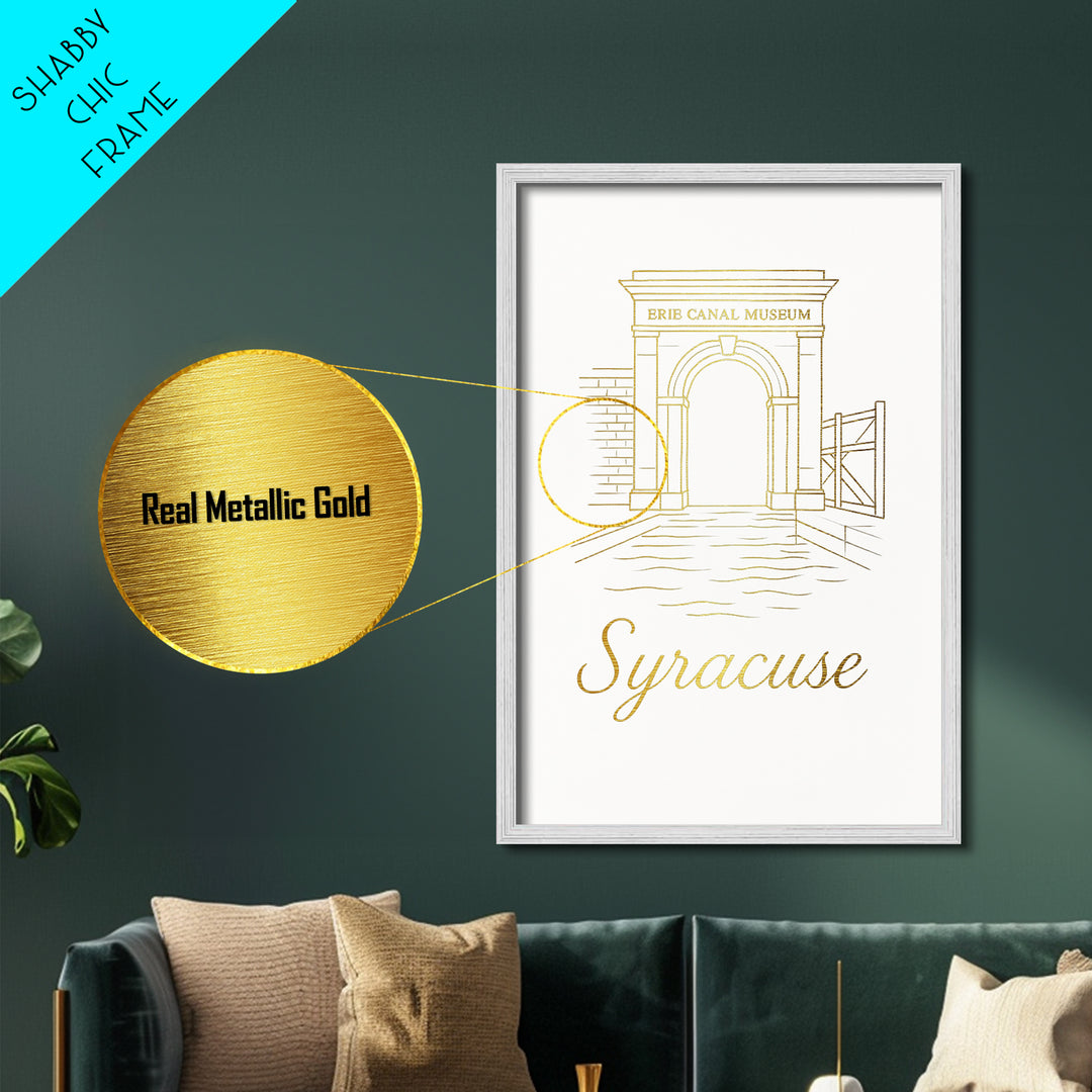 Syracuse New York Art, Metallic Gold Art, Wood Framed Art, Metal Art, Modern Wall Art, Retirement Travel Gift, Office Decor