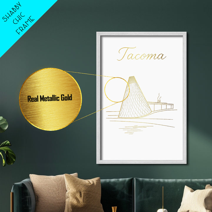 Tacoma Washington Travel, Metallic Gold Print, Wood Framed Art, Metal Art, Modern Wall Art, Adventure Lover Gift, Bedroom Decor