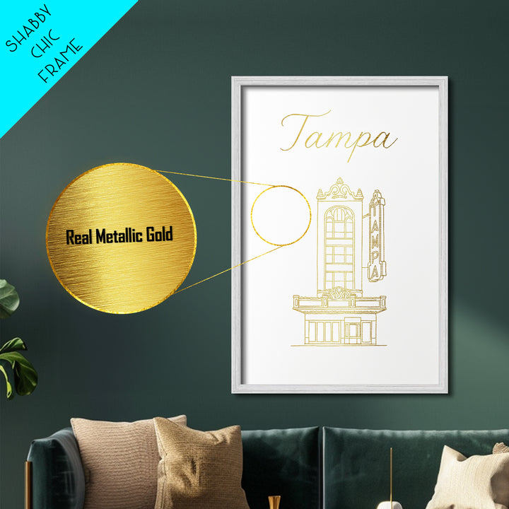 Tampa Florida Art, Metallic Gold Art, Wood Framed Art, Metal Art, Minimalist Wall Art, Honeymoon Gift, Living Room Decor