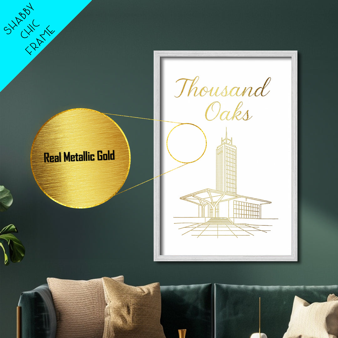 Thousand Oaks California Travel, Metallic Gold Print, Wood Framed Art, Metal Art, Modern House Art, Wanderlust Gift, Office Decor