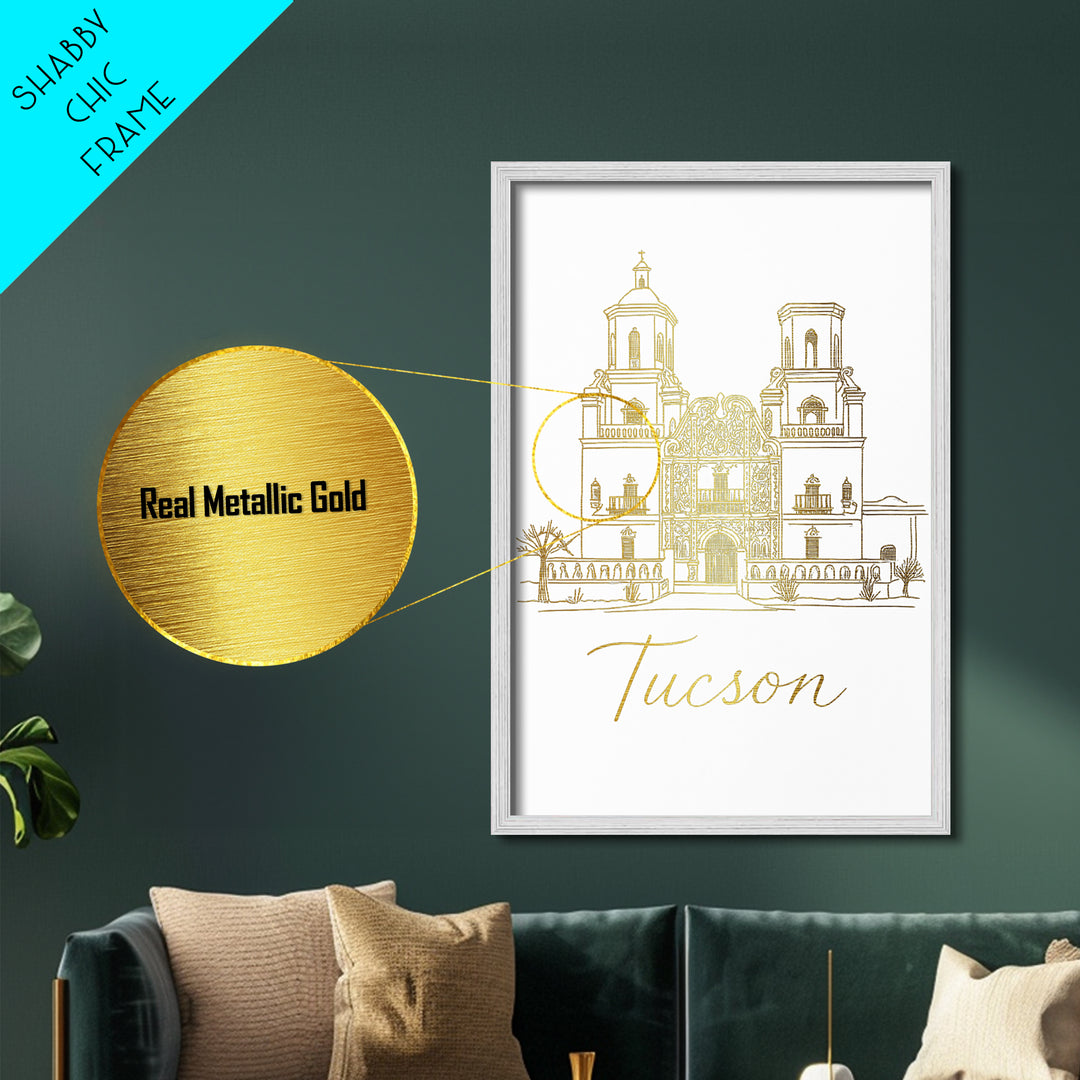 Tucson Arizona Travel, Metallic Gold Print, Wood Framed Art, Metal Art, Modern House Art, Wanderlust Gift, Home Decor