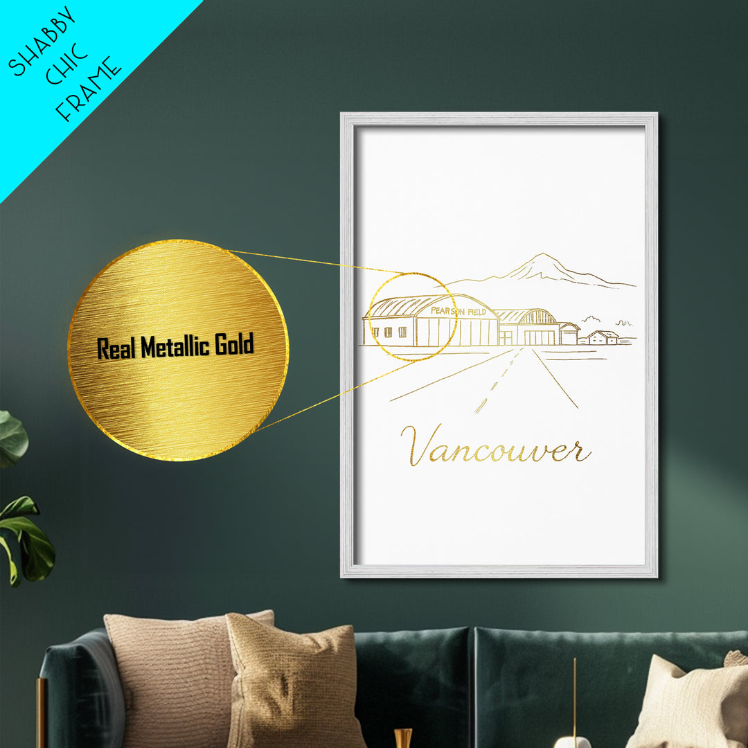 Vancouver Washington Travel, Metallic Gold Print, Wood Framed Art, Metal Art, Modern Wall Art, Destination Gift, Living Room Decor