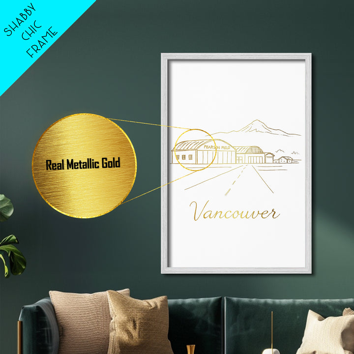 Vancouver Washington Travel, Metallic Gold Print, Wood Framed Art, Metal Art, Modern Wall Art, Destination Gift, Living Room Decor
