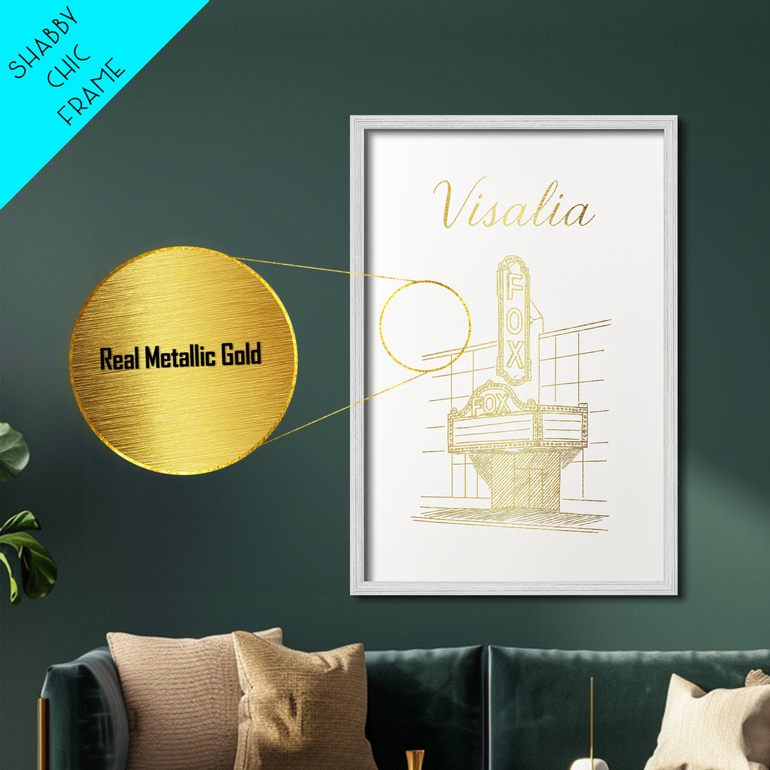 Visalia California Art, Metallic Gold Art, Wood Framed Art, Metal Art, Modern Wall Art, Graduation Travel Gift, Living Room Decor