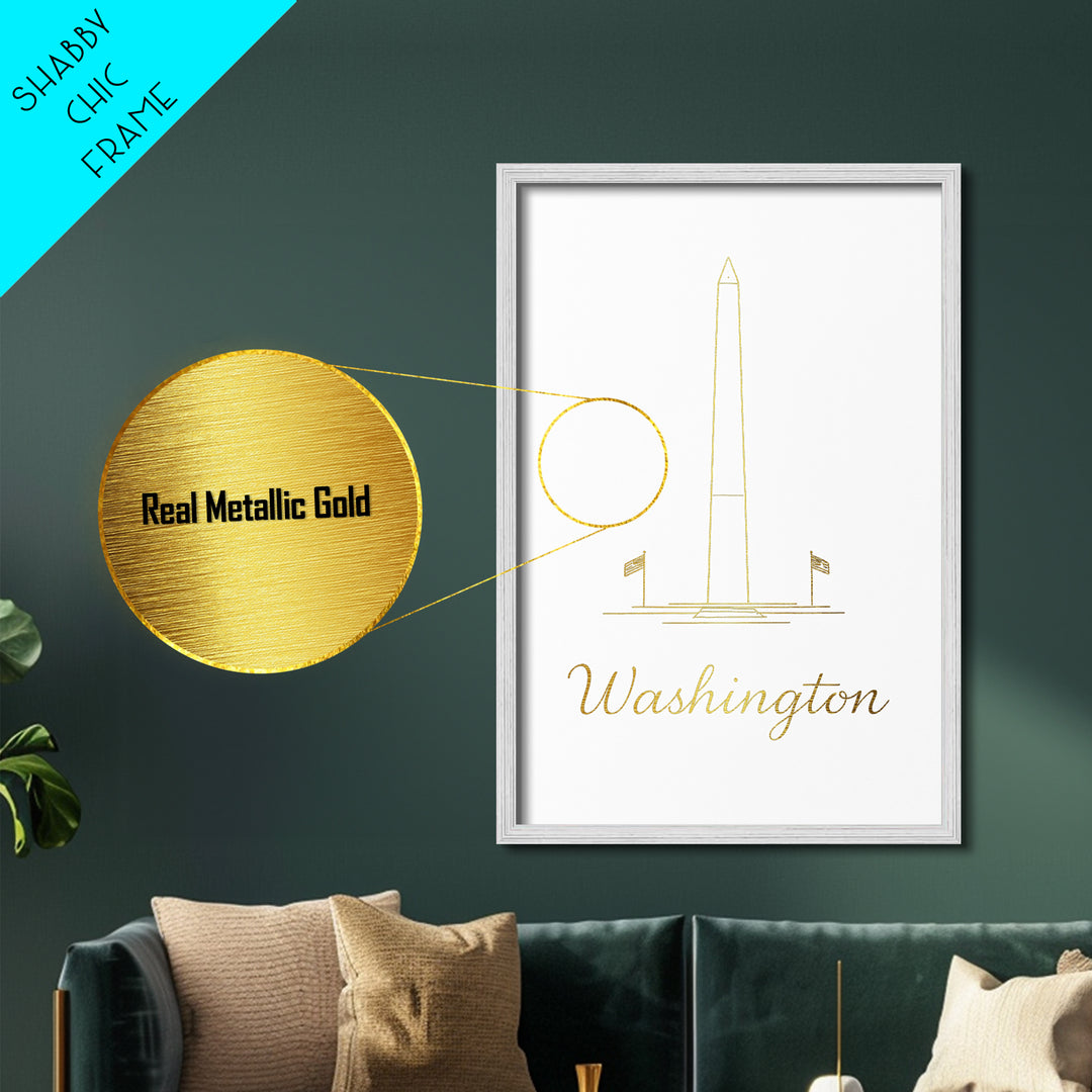 Washington DC Art, Metallic Gold Art, Wood Framed Art, Metal Art, Modern House Art, Wanderlust Gift, Office Decor