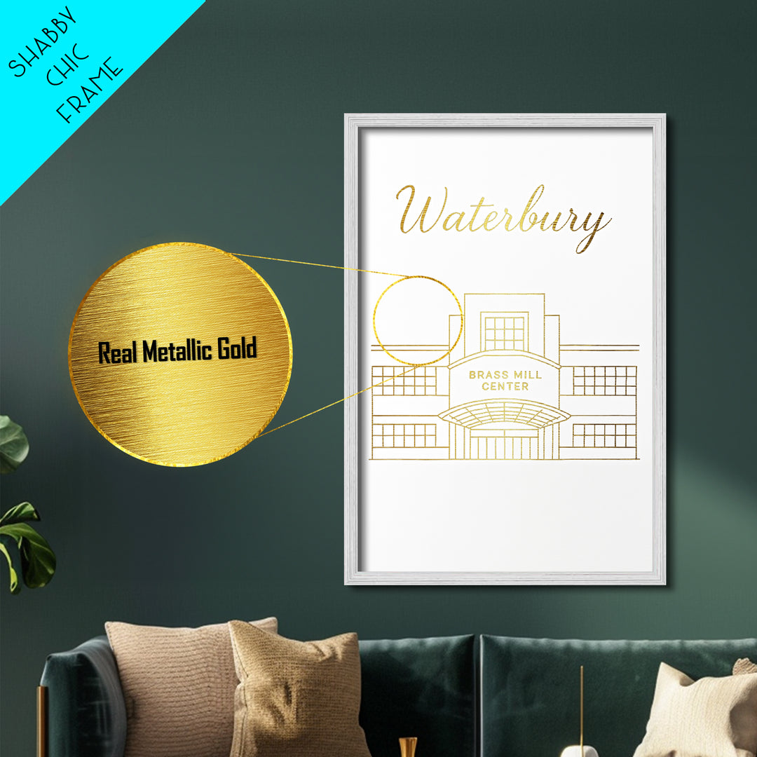 Waterbury Connecticut Travel, Metallic Gold Print, Wood Framed Art, Metal Art, Modern Wall Art, Retirement Travel Gift, Office Decor