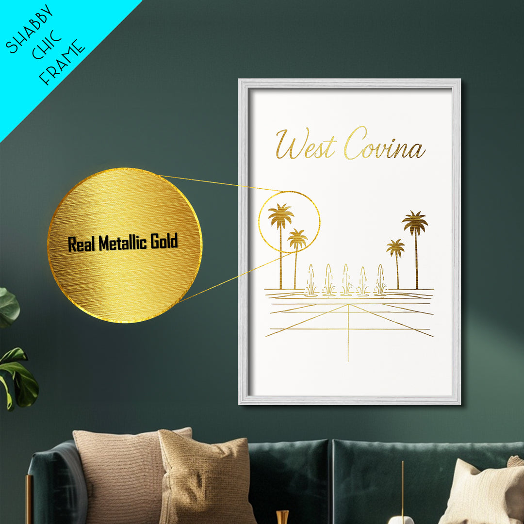 West Covina California Art, Metallic Gold Art, Wood Framed Art, Metal Art, Modern House Art, Wanderlust Gift, Living Room Decor