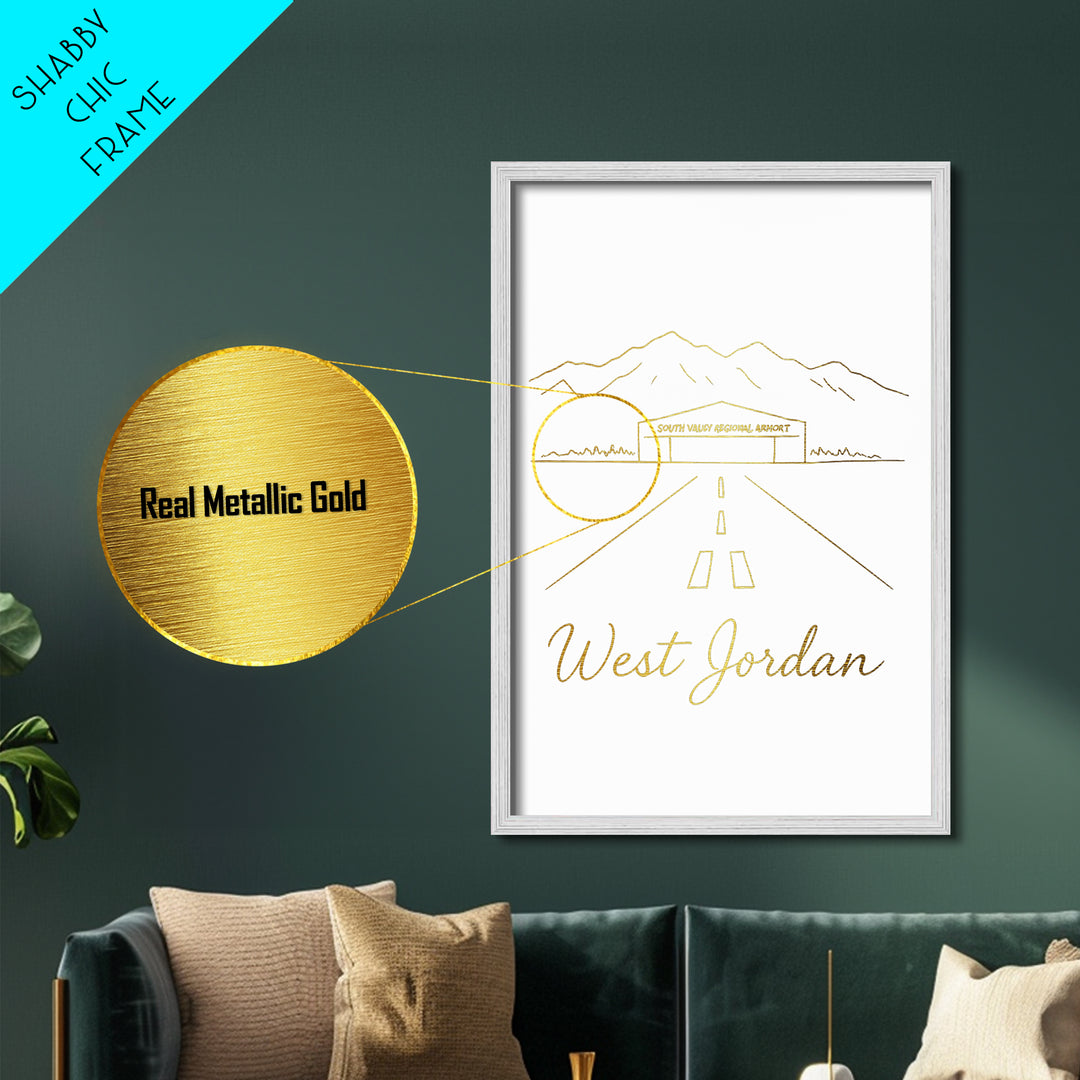 West Jordan Utah Art, Metallic Gold Art, Wood Framed Art, Metal Art, Modern Wall Art, Graduation Travel Gift, Office Decor
