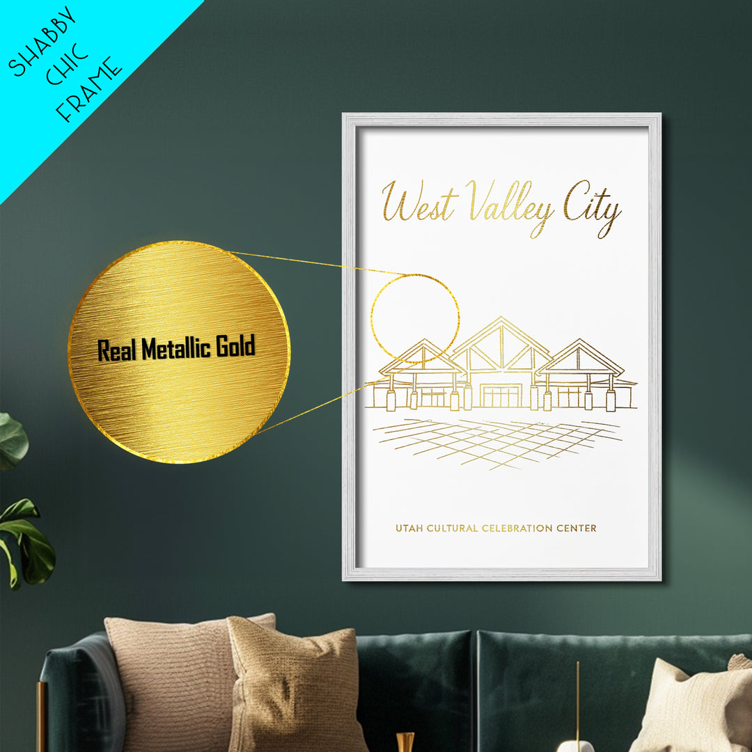 West Valley City Utah Travel, Metallic Gold Print, Wood Framed Art, Metal Art, Modern House Art, Retirement Travel Gift, Bedroom Decor
