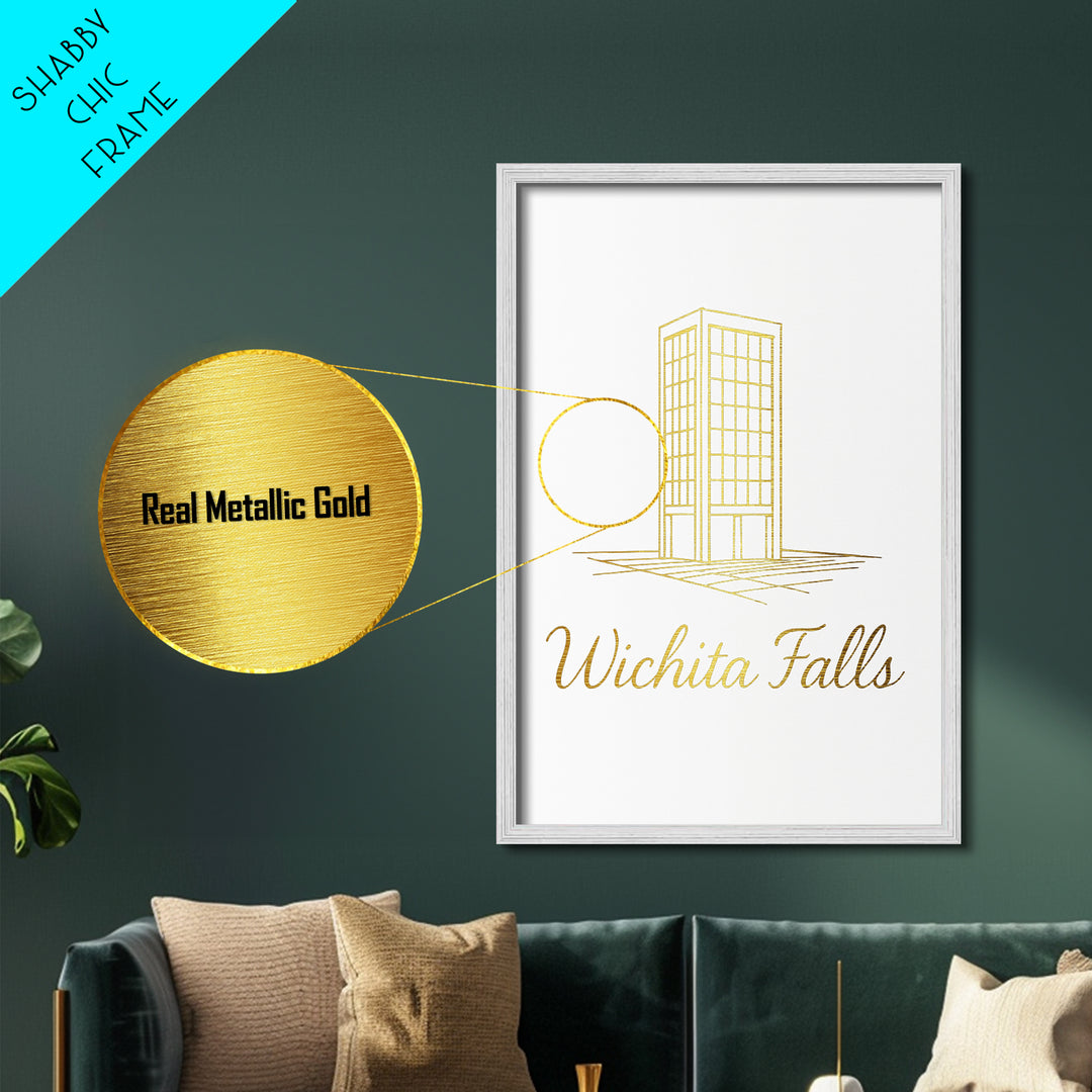 Wichita Falls Texas Art, Metallic Gold Art, Wood Framed Art, Metal Art, Modern Wall Art, Graduation Travel Gift, Bedroom Decor