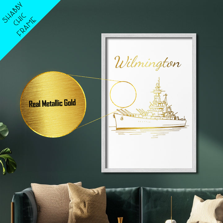 Wilmington Delaware Art, Metallic Gold Art, Wood Framed Art, Metal Art, Minimalist Wall Art, Honeymoon Gift, Living Room Decor
