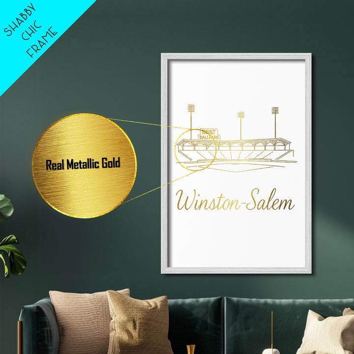Winston Salem North Carolina Art, Metallic Gold Art, Wood Framed Art, Metal Art, Minimalist Wall Art, Destination Gift, Office Decor