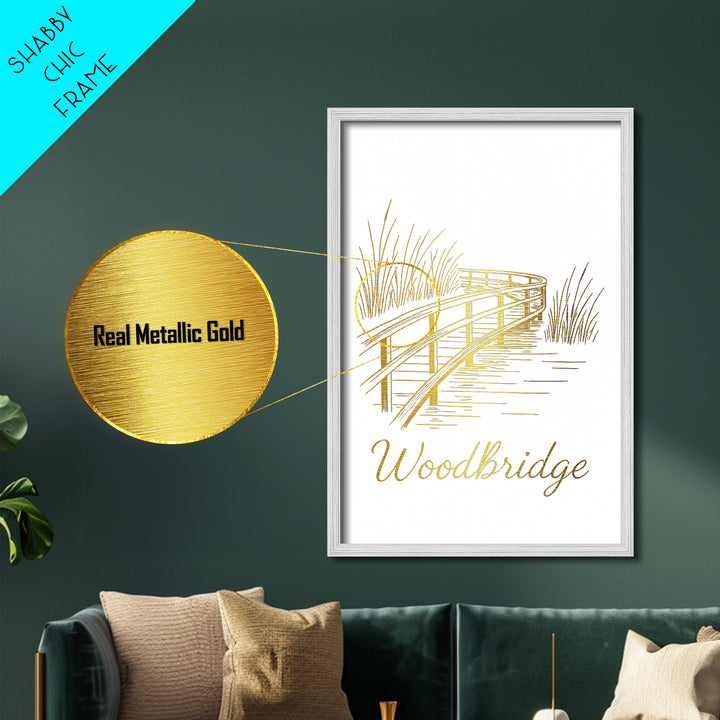 Woodbridge Virginia Travel, Metallic Gold Print, Wood Framed Art, Metal Art, Modern Wall Art, Anniversary Travel Gift, Living Room Decor