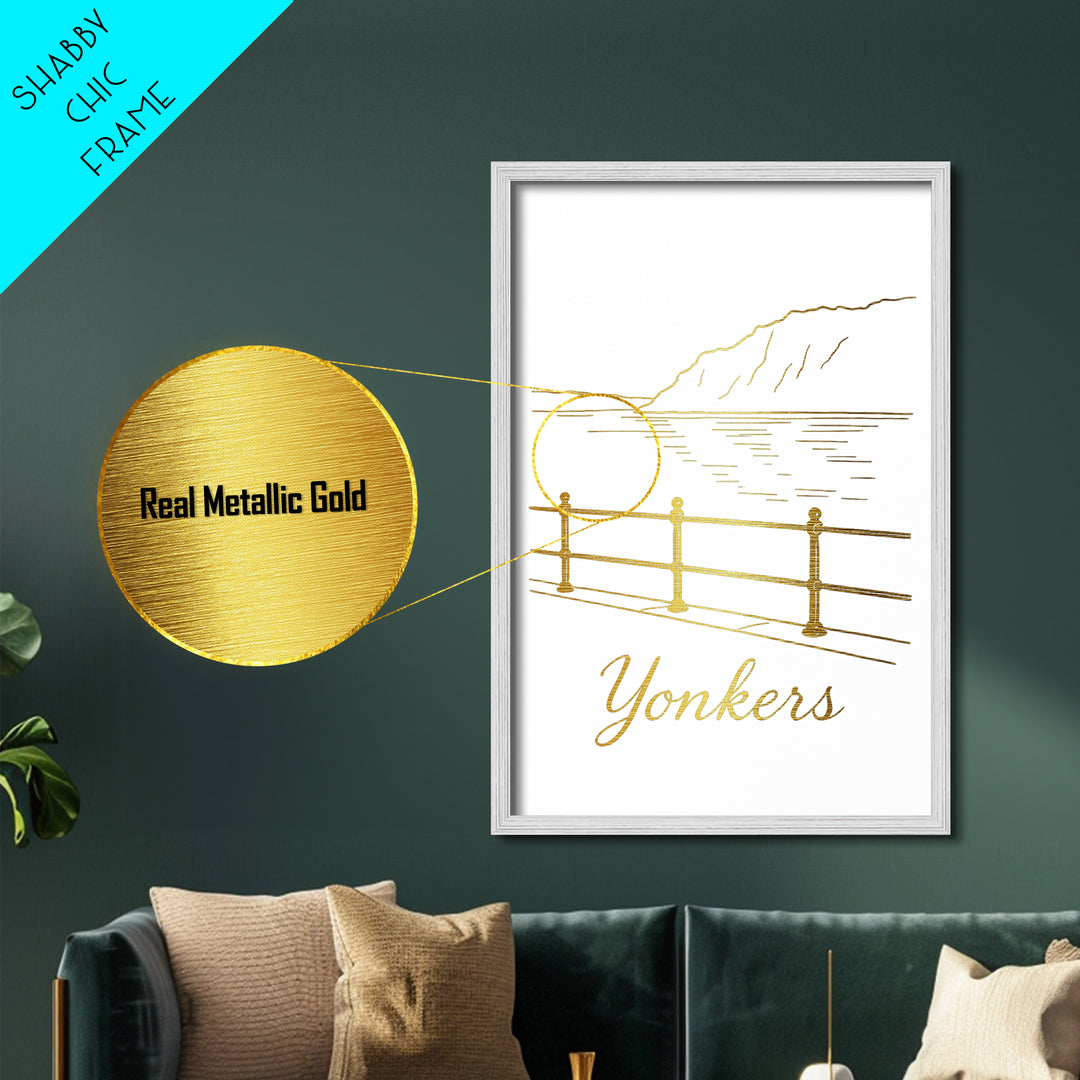 Yonkers New York Travel, Metallic Gold Print, Wood Framed Art, Metal Art, Modern Wall Art, Retirement Travel Gift, Home Decor