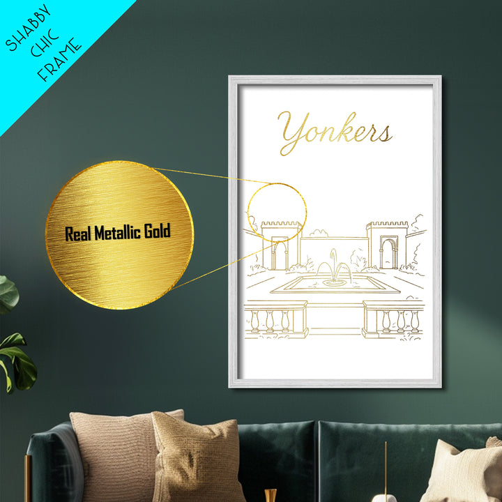 Yonkers New York Art, Metallic Gold Art, Wood Framed Art, Metal Art, Modern Wall Art, Adventure Lover Gift, Bedroom Decor