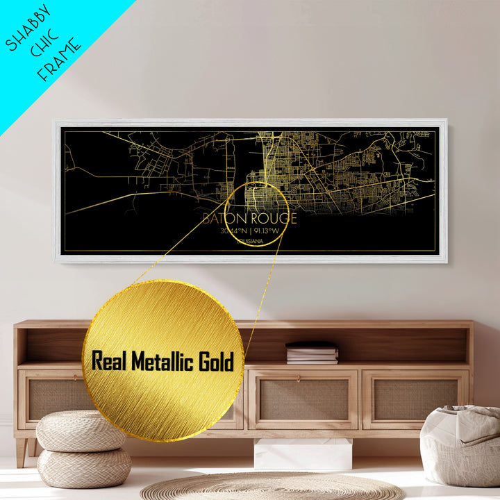 Baton Rouge Louisiana City Poster, Panoramic street map, black and gold, Metallic Gold Art, Metal Art, wood framed map, Minimalist Wall Art
