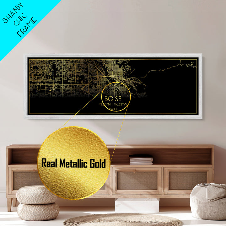 Boise Idaho Poster, Panoramic street map, black and gold, Metallic Gold Art, Metal Art, wood framed map, Minimalist Wall Art, Map Poster