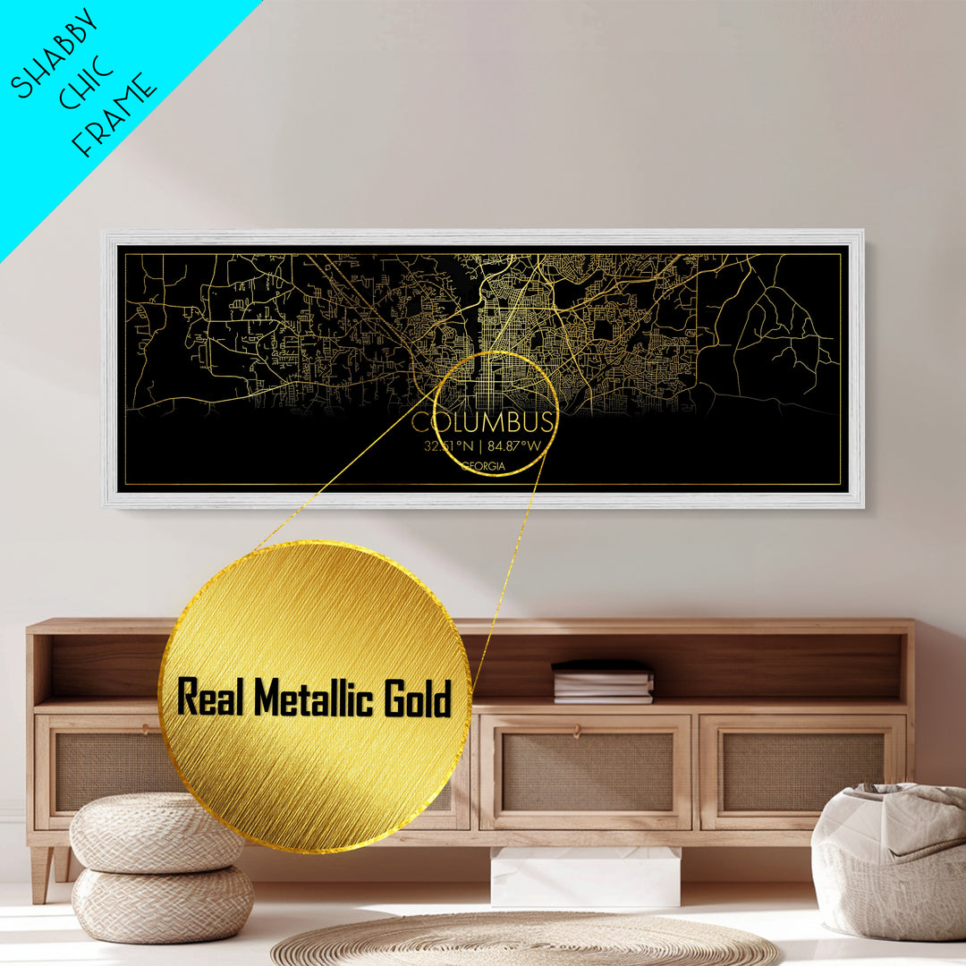 Columbus Georgia Poster, Panoramic street map, black and gold, Metallic Gold Art, Metal Art, wood framed map, Modern Wall Art, Closing Gift