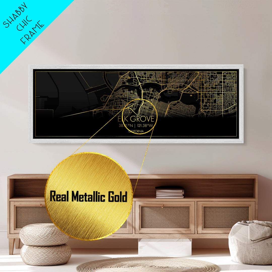 Elk Grove California City Poster, Panoramic street map, black and gold, Metallic Gold Art, Metal Art, wood framed map, Modern House Art