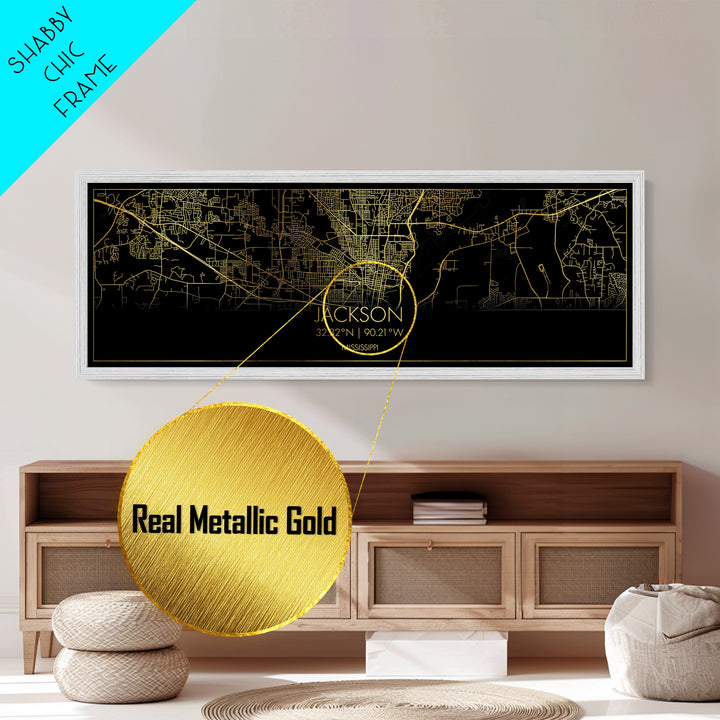 Jackson Mississippi City Poster, Panoramic street map, black and gold, Metallic Gold Art, Metal Art, wood framed map, Housewarming Gift