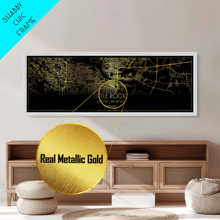 Little Rock Arkansas City Poster, Panoramic street map, black and gold, Metallic Gold Art, Metal Art, wood framed map, Wall Art, Office Decor