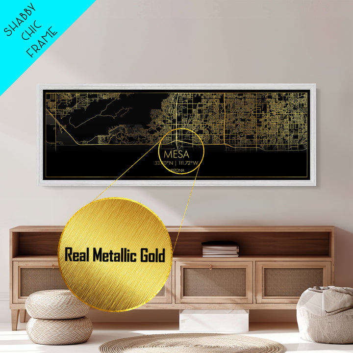 Mesa Arizona City Poster, Panoramic street map, black and gold, Metallic Gold Art, Metal Art, wood framed map, Modern House Art, Map Print