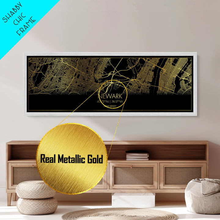 Newark New Jersey City Poster, Panoramic street map, black and gold, Metallic Gold Art, Metal Art, wood framed map, Wall Art, Closing Gift