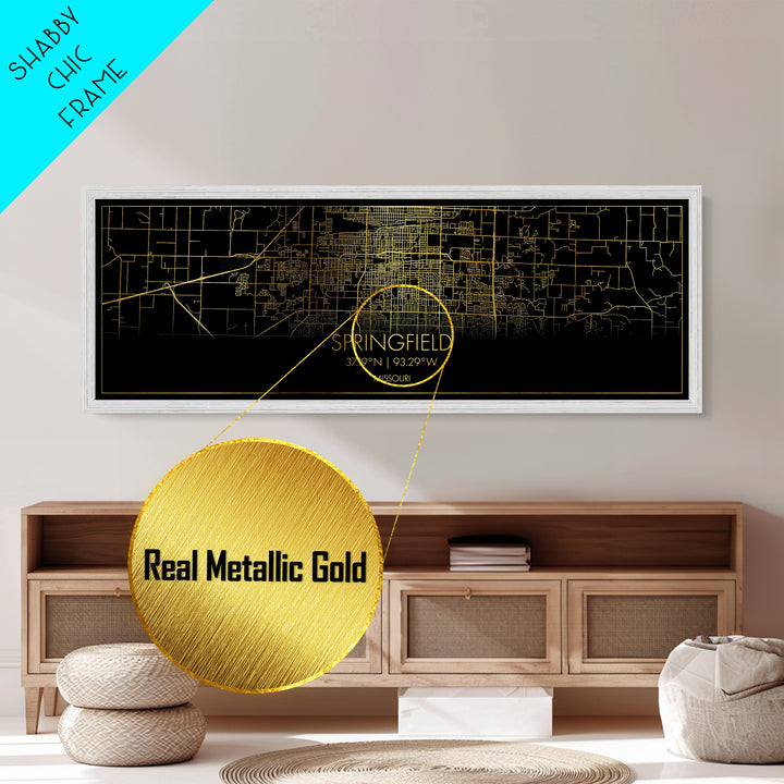 Springfield Missouri City Poster, Panoramic street map, black and gold, Metallic Gold Art, Metal Art, wood framed map, Minimalist Wall Art