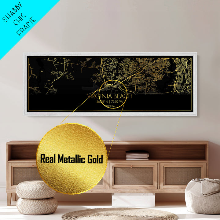 Virginia Beach Virginia City Poster, Panoramic street map, black and gold, Metallic Gold Art, Metal Art, wood framed map, Best Friend Gifts