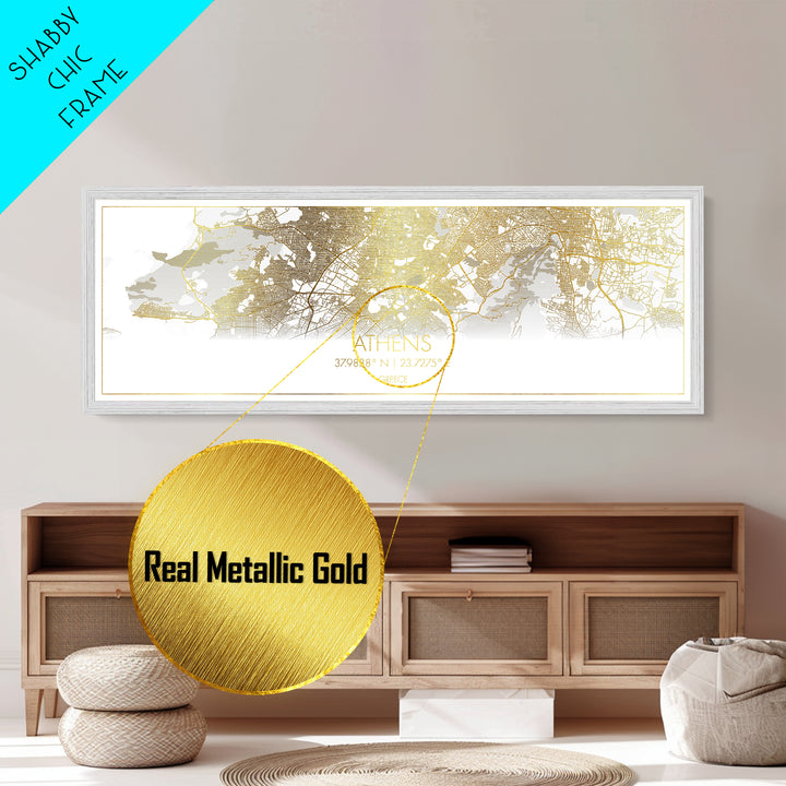 Athens Greece City street map, Panoramic art, black and gold, Metallic Gold Print, Metal Art, real wood frames, Housewarming Gift