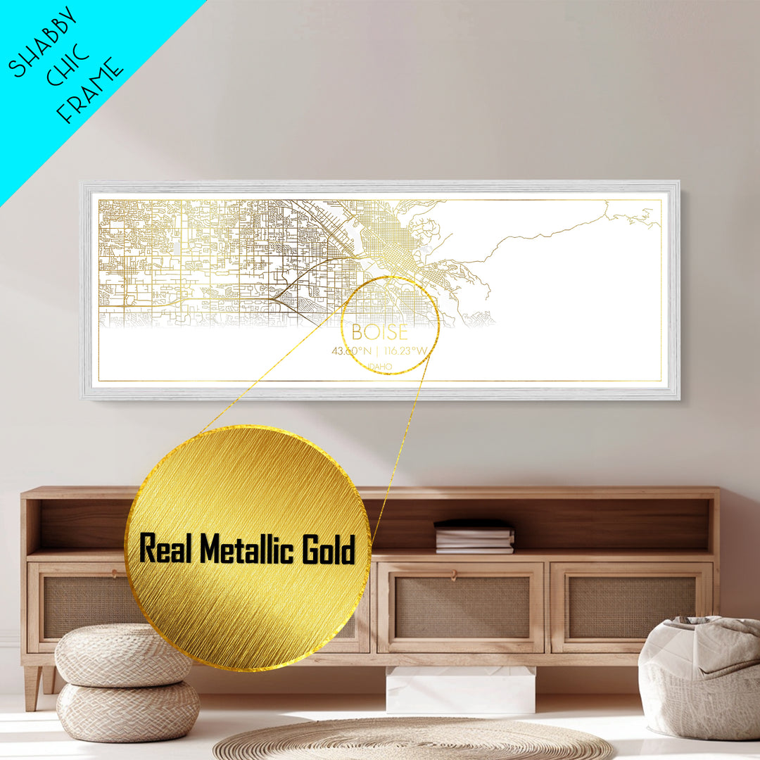 Boise Idaho Poster, Panoramic street map, black and gold, Metallic Gold Art, Metal Art, wood framed map, Minimalist Wall Art, Map Poster