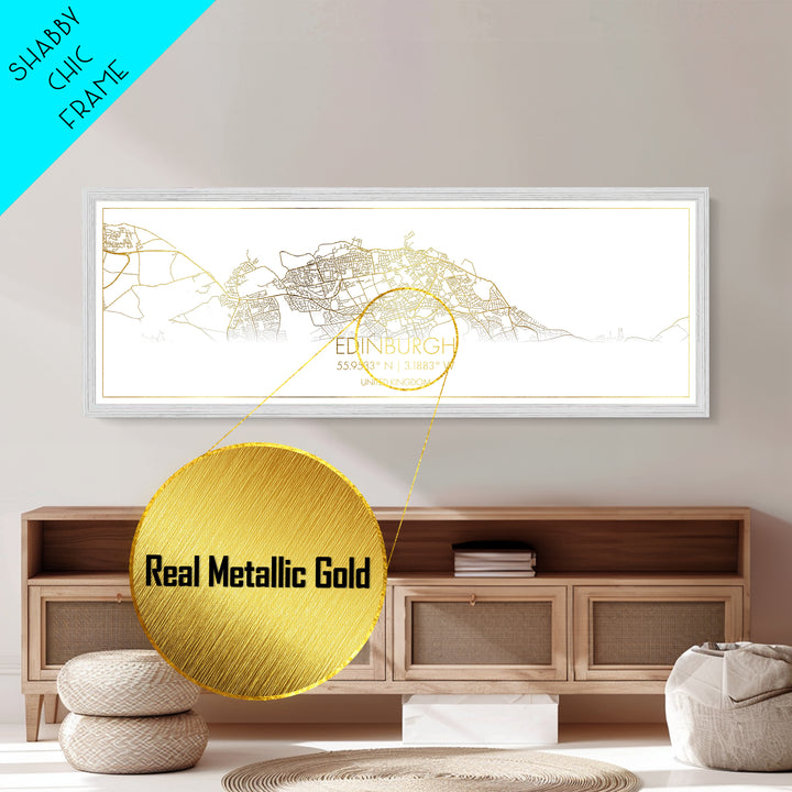 Edinburgh United Kingdom City street map, Panoramic art, black and gold, Metallic Gold Print, Metal Art, real wood frames, Best Friend Gifts