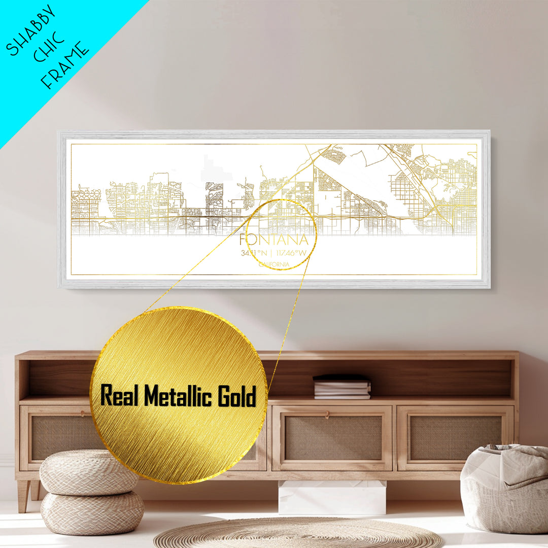 Fontana California City Poster, Panoramic street map, black and gold, Metallic Gold Art, Metal Art, wood framed map, Best Friend Gifts