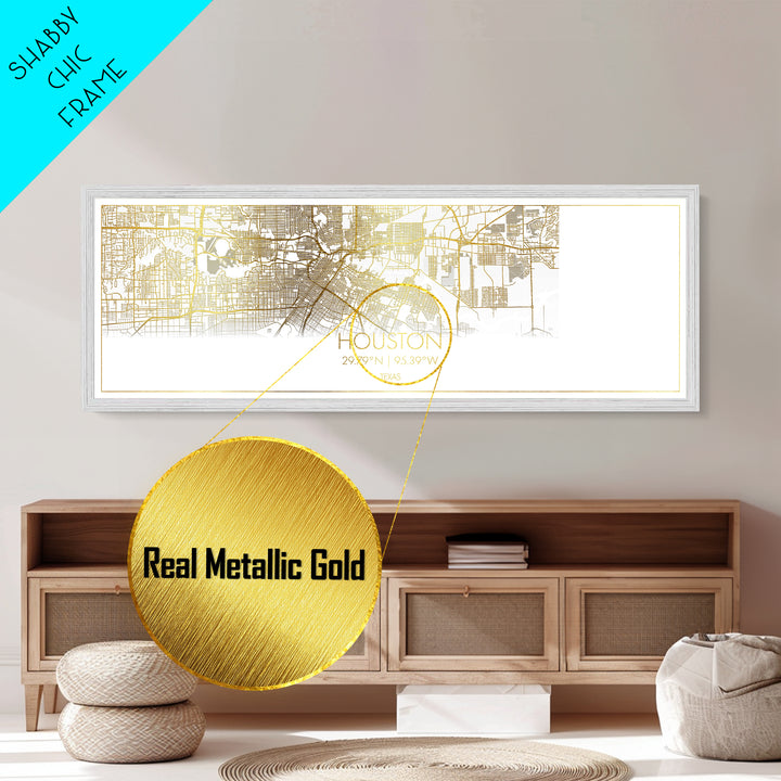 Houston Texas City Poster, Panoramic street map, black and gold, Metallic Gold Art, Metal Art, wood framed map, Housewarming Gift