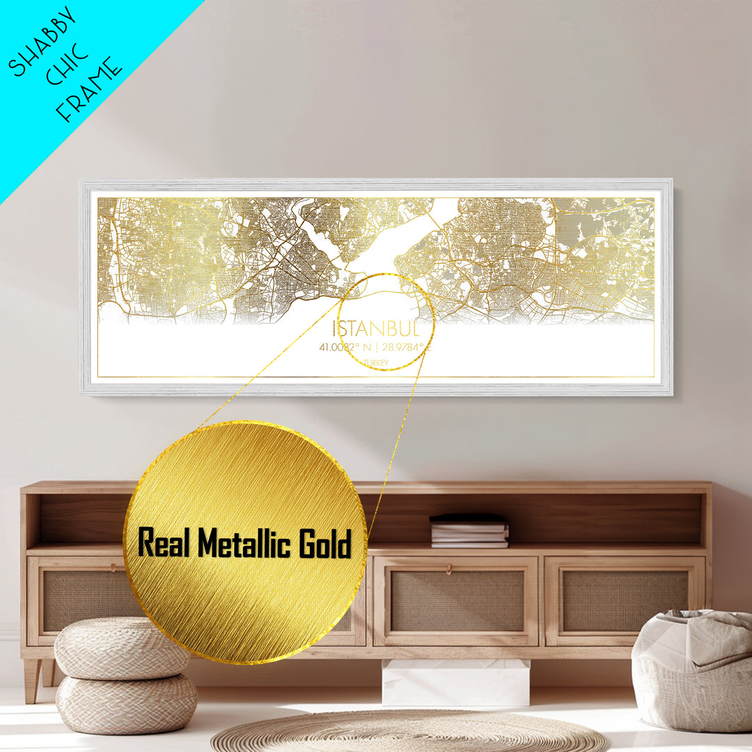 Istanbul Turkey map, Panoramic art, black and gold, Metallic Gold Print, Metal Art, real wood frames, Street Map Art, Best Friend Gifts