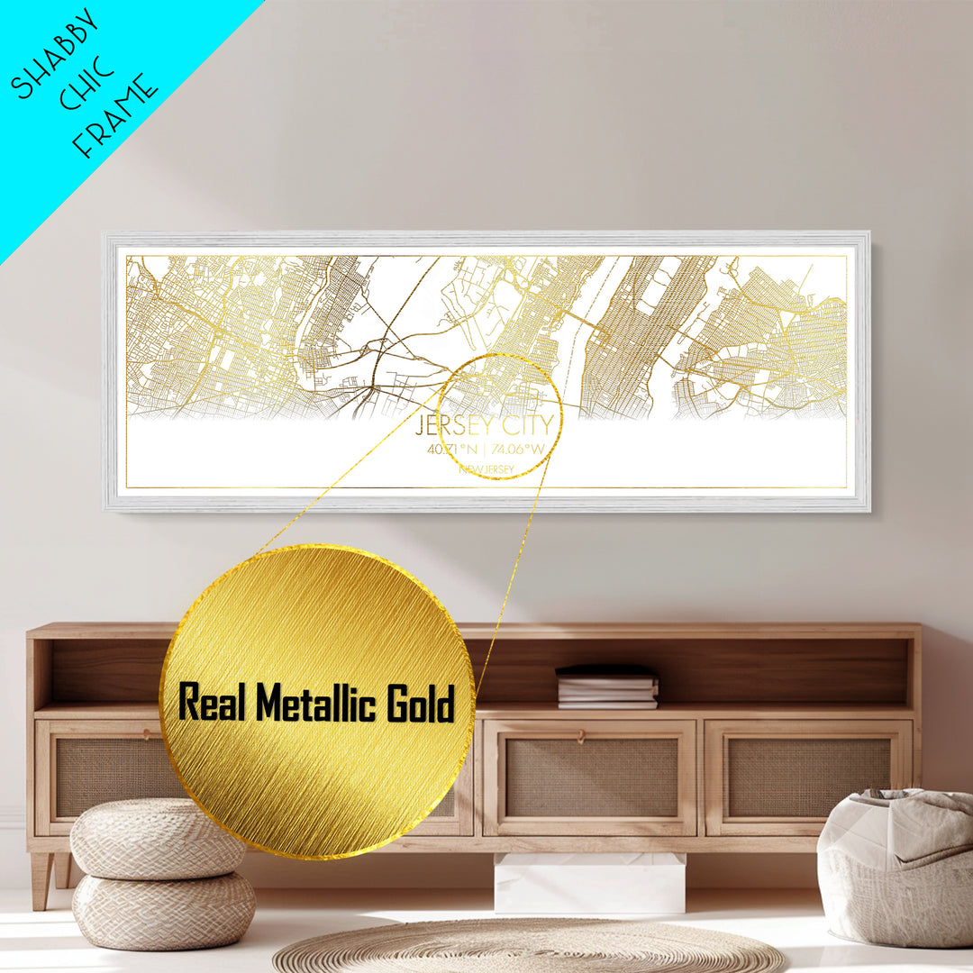 Jersey City New Jersey City street map, Panoramic art, black and gold, Metallic Gold Print, Metal Art, real wood frames, Minimalist Wall Art