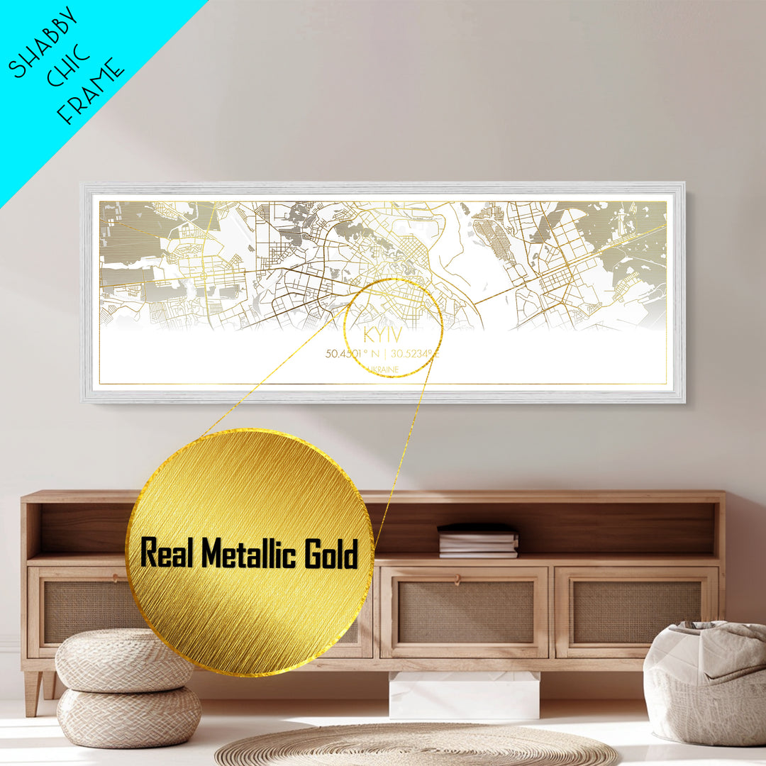 Kyiv Ukraine City Poster, Panoramic street map, black and gold, Metallic Gold Art, Metal Art, wood framed map, Wall Art, College Dorm Décor