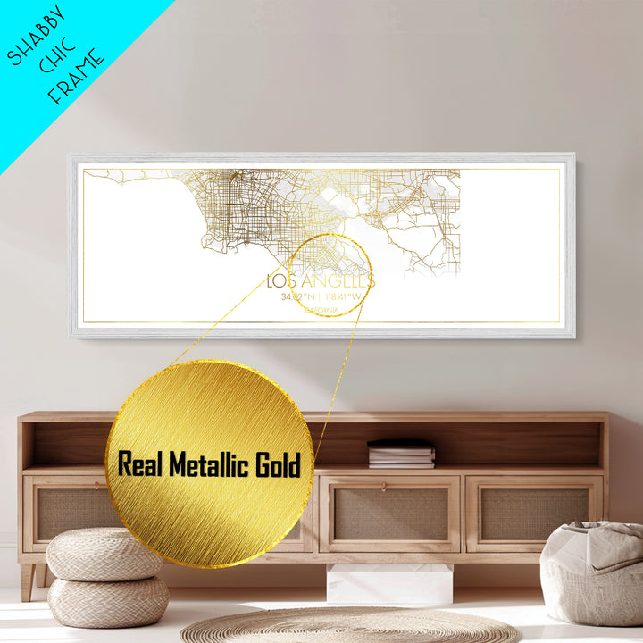 Los Angeles California map, Panoramic art, black and gold, Metallic Gold Print, Metal Art, real wood frames, Modern House Art, Street Map