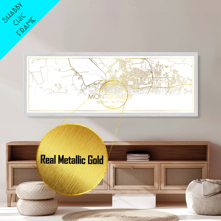 Montgomery Alabama City street map, Panoramic art, black and gold, Metallic Gold Print, Metal Art, real wood frames,  City Map Print Poster