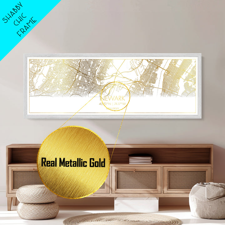 Newark New Jersey City Poster, Panoramic street map, black and gold, Metallic Gold Art, Metal Art, wood framed map, Wall Art, Closing Gift